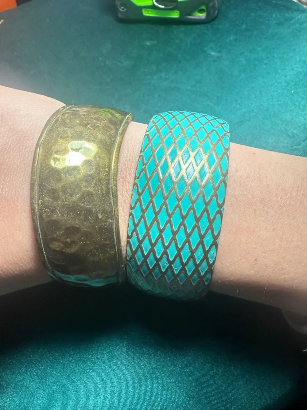 Source Unknown Turquoise and Brass Bangle Bracelets‎